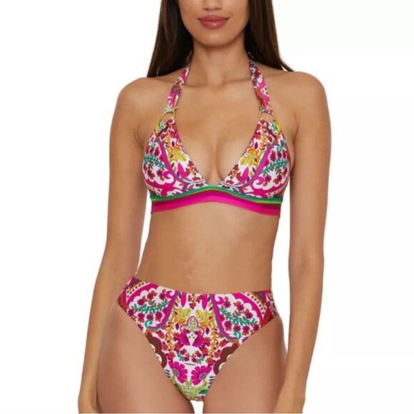 Trina Turk Hawaiian Garden Print Ring Halter Bikini Top & Bikini Bottom Set